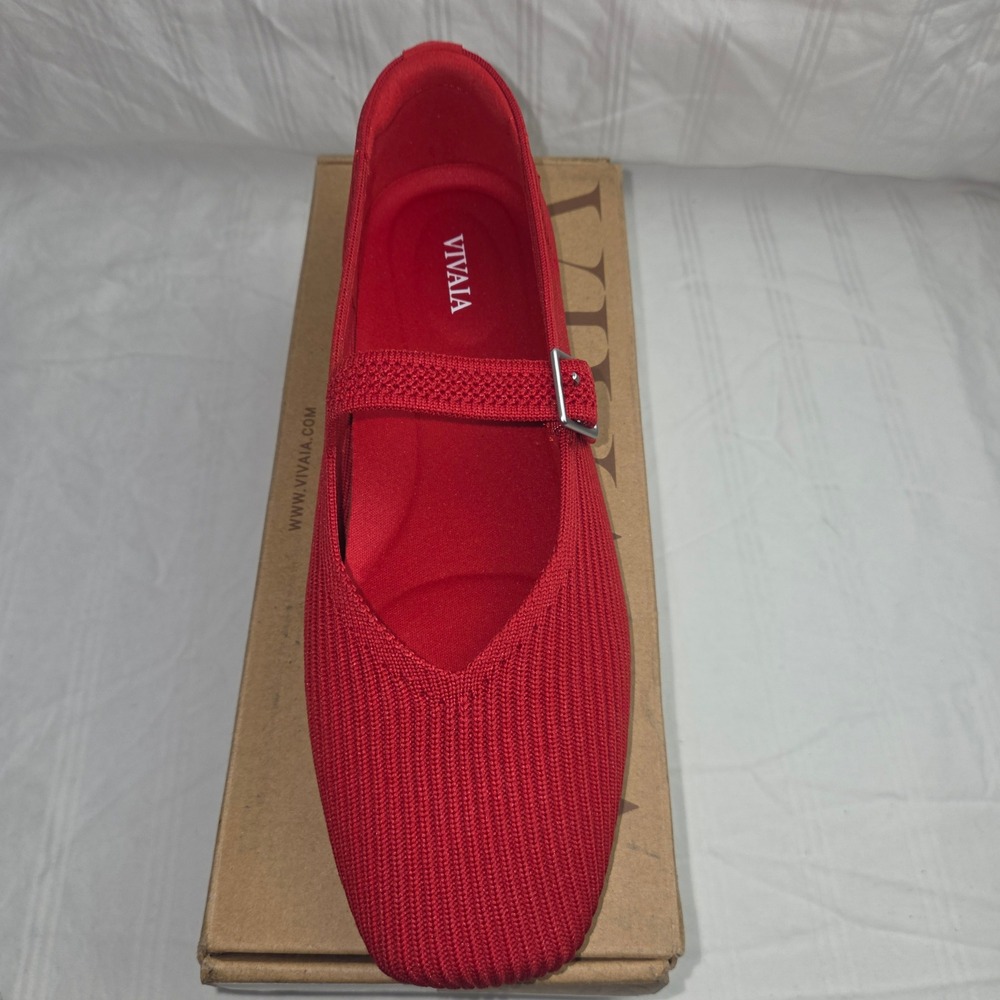 VIVAIA Margot Mary Jane Ruby Red Square Toe Knit Flats EU 37.5 US 7 - Picture 10 of 16